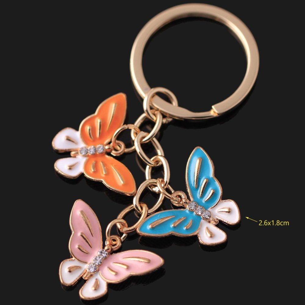 NEW Triple Butterflies Multicolor Bag Charm Key Ring Chain